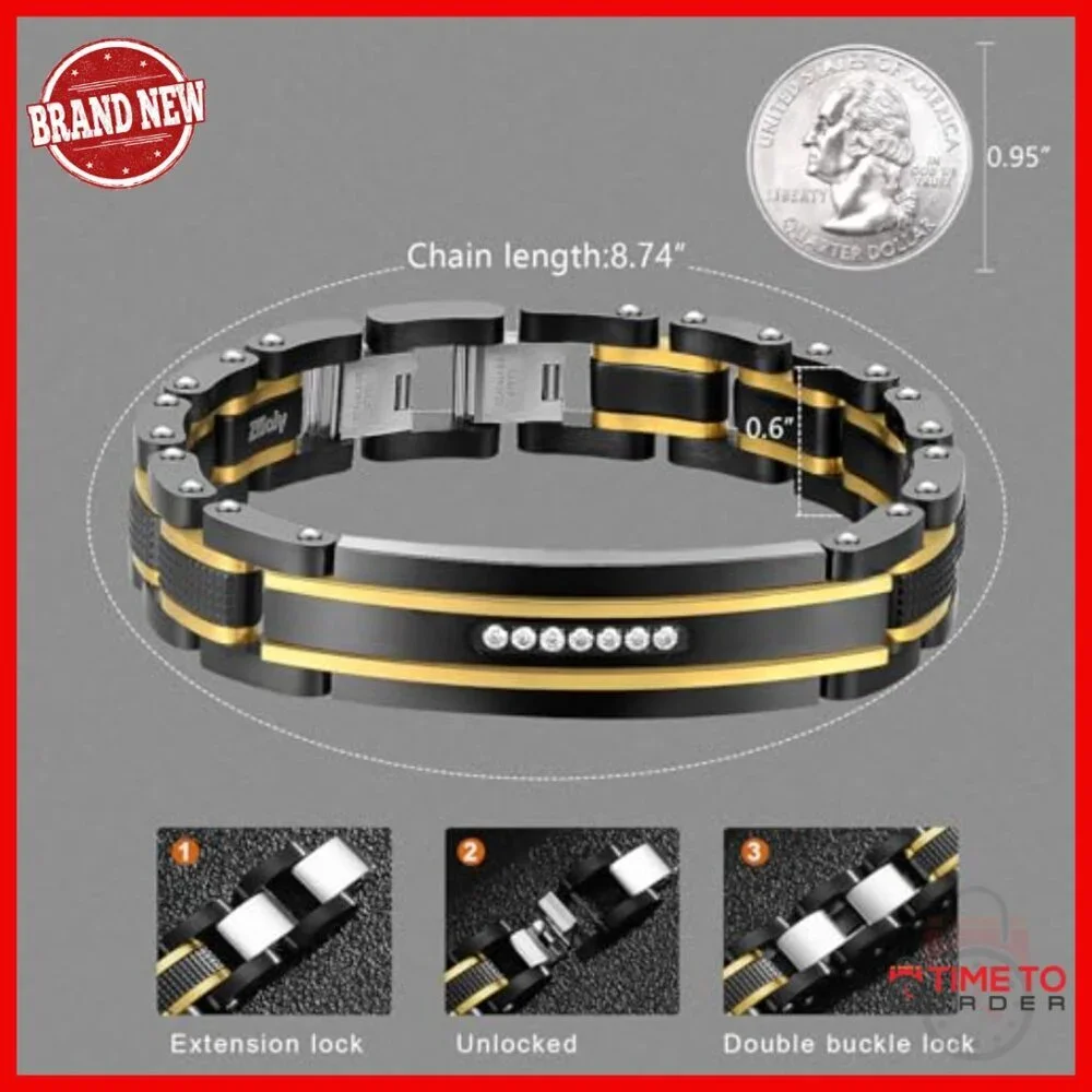 Stainless Steel Link Bracelet with Hidden Clasp for Men